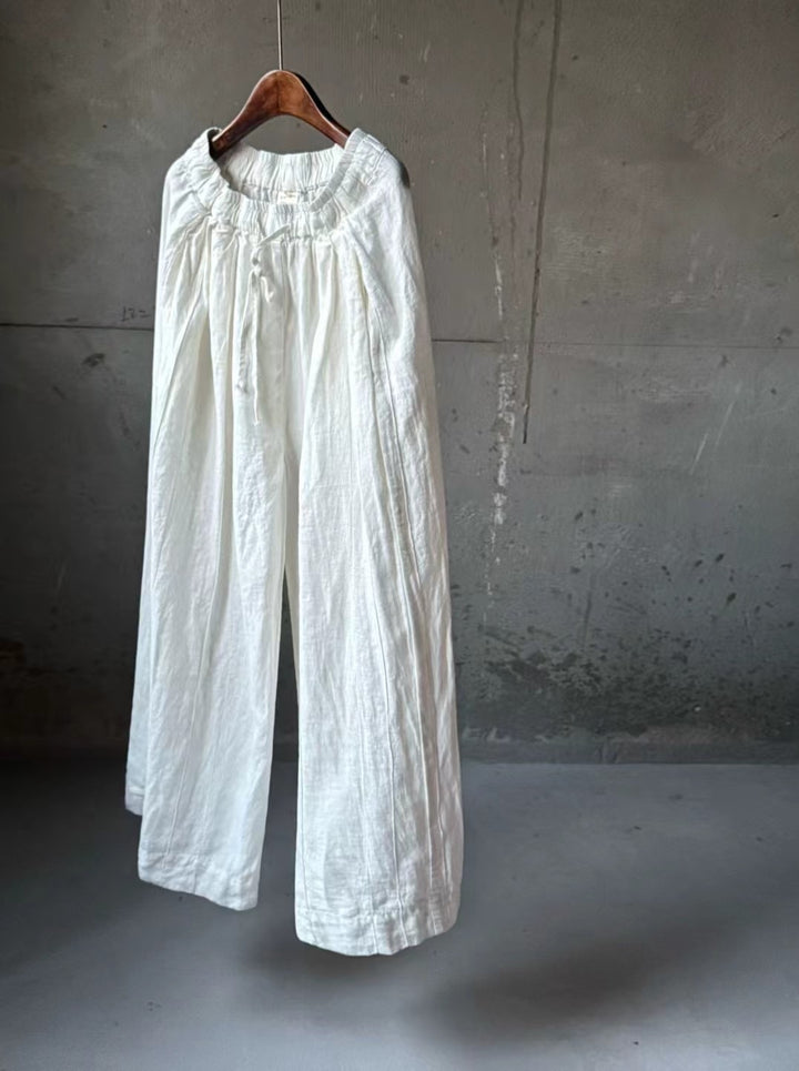 Dame Relaxed Fit Højtaljede Linned Culottes med justerbar snortræk Stilla