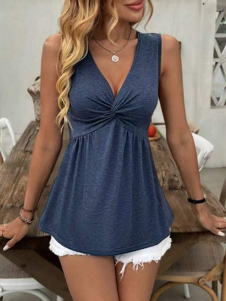 Dame V-udskæring Twist Peplum Top Stilla