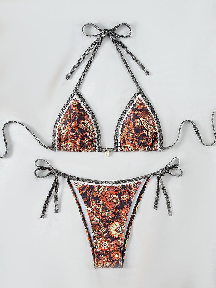 Dame Triangel-bikini med blomsteragtigt vintage-mønster Skovae