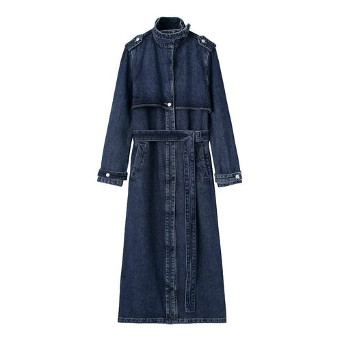 Stilla | Fashionabel Denim Belte Lang Trench Coat