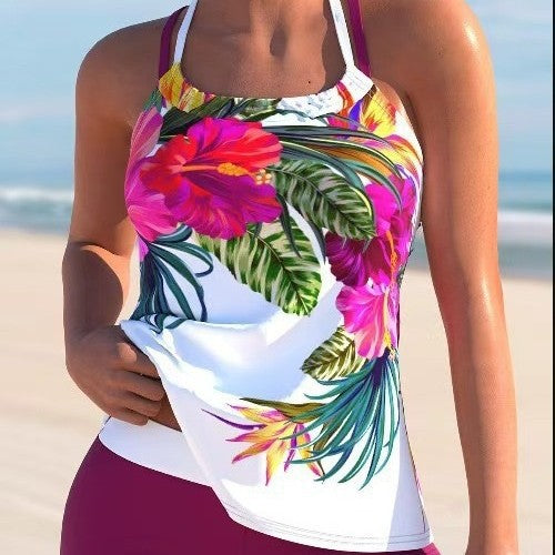 Dame Sport Tankini-Sæt med blomsterdesign og stribede shorts Stilla