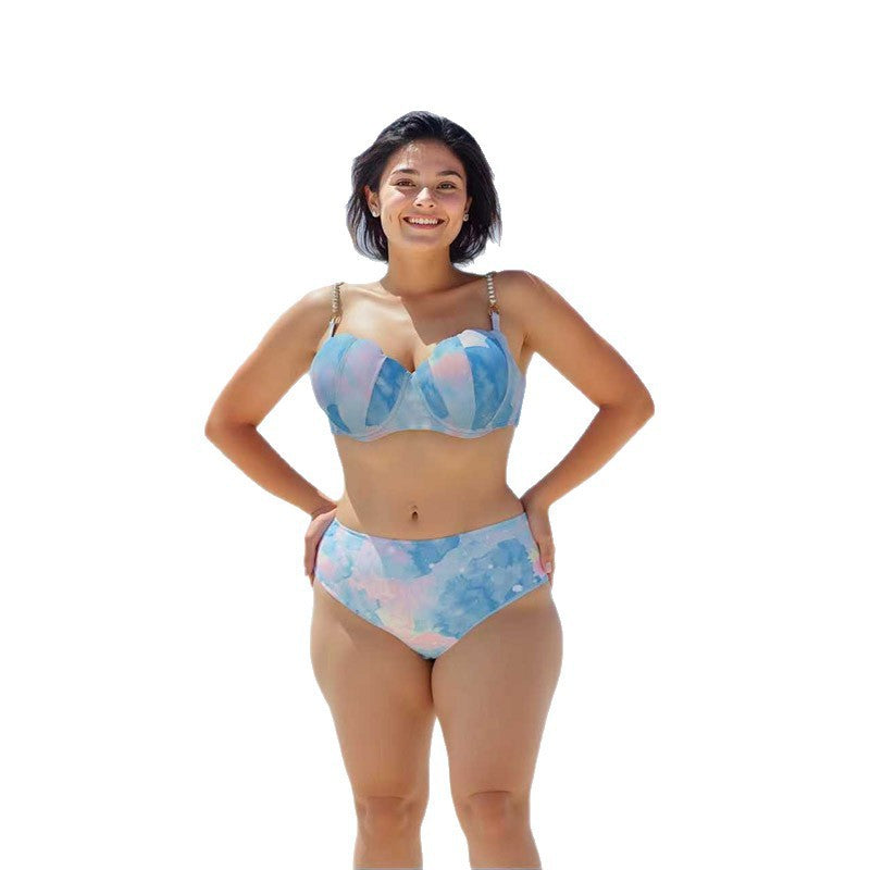 Dame højt skåret bikini-sæt med polstret top og justerbare stropper Skovae