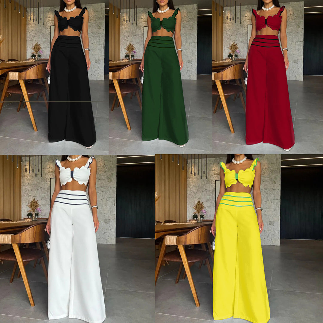 Dame sæt med crop-top og bred high-waist bukser Stilla