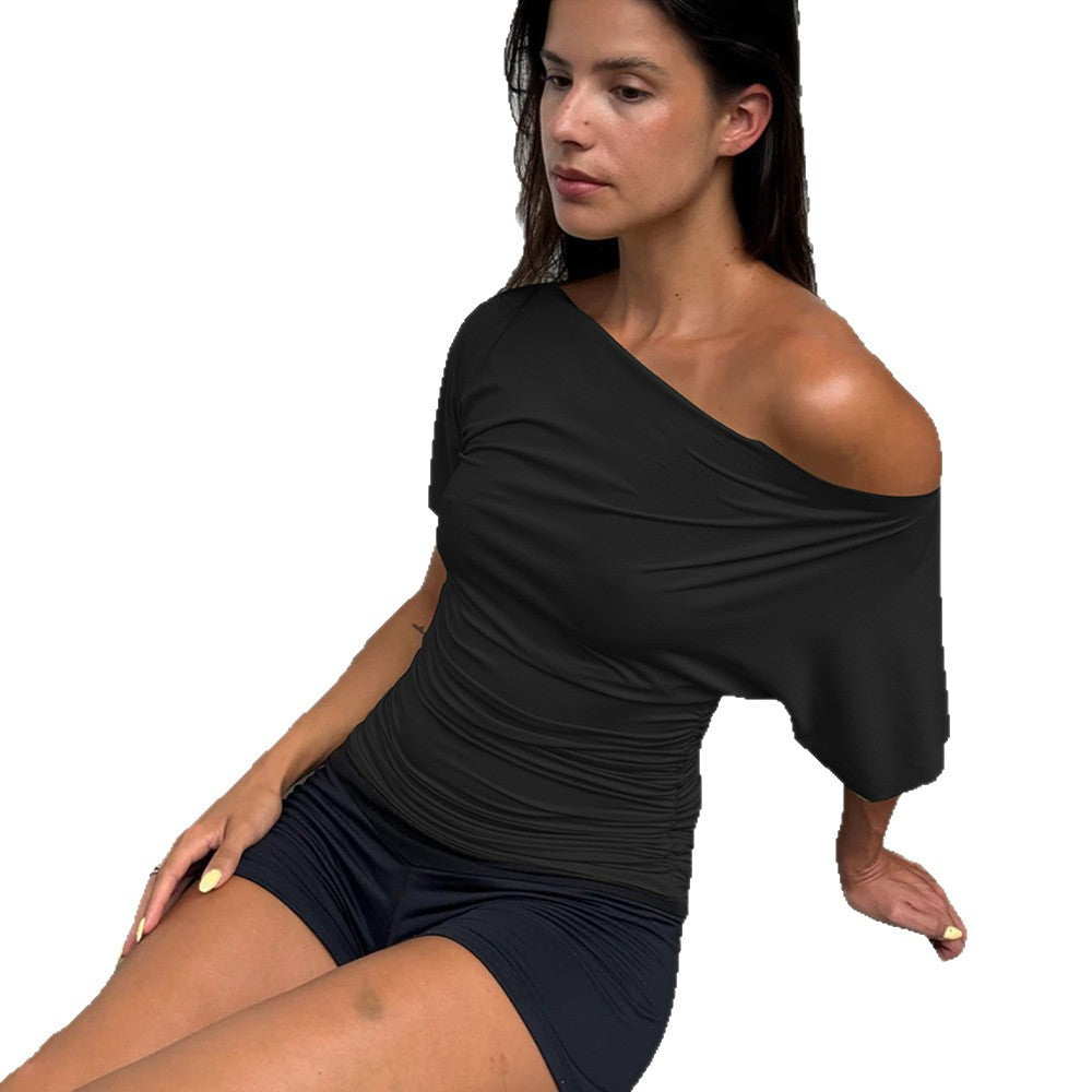 Dame Off-Shoulder Top med moderne rynkning Skovae