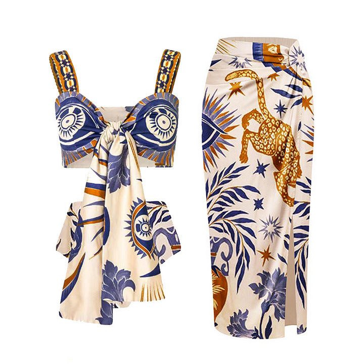 Dame elegant wrap top og kombineret nederdel sæt Skovae