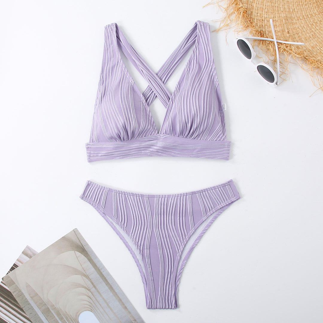 Dame Stribet Bikini med raffineret kryds-design Skovae