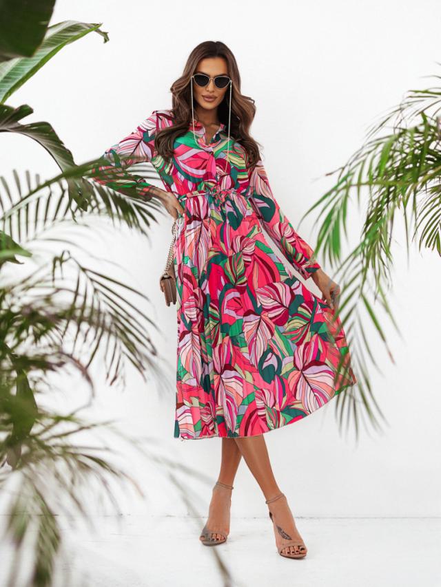 Dame Floral Print Langærmet Midi Kjole Stilla