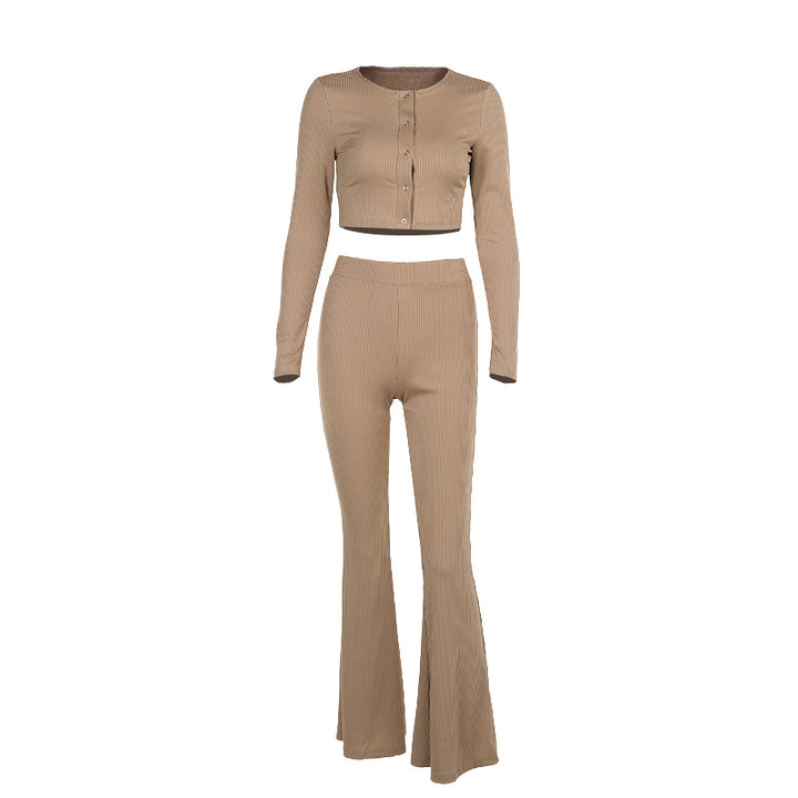 Dame Ripp-Schn cropped Top og udstillet Bukser Sæt Stilla