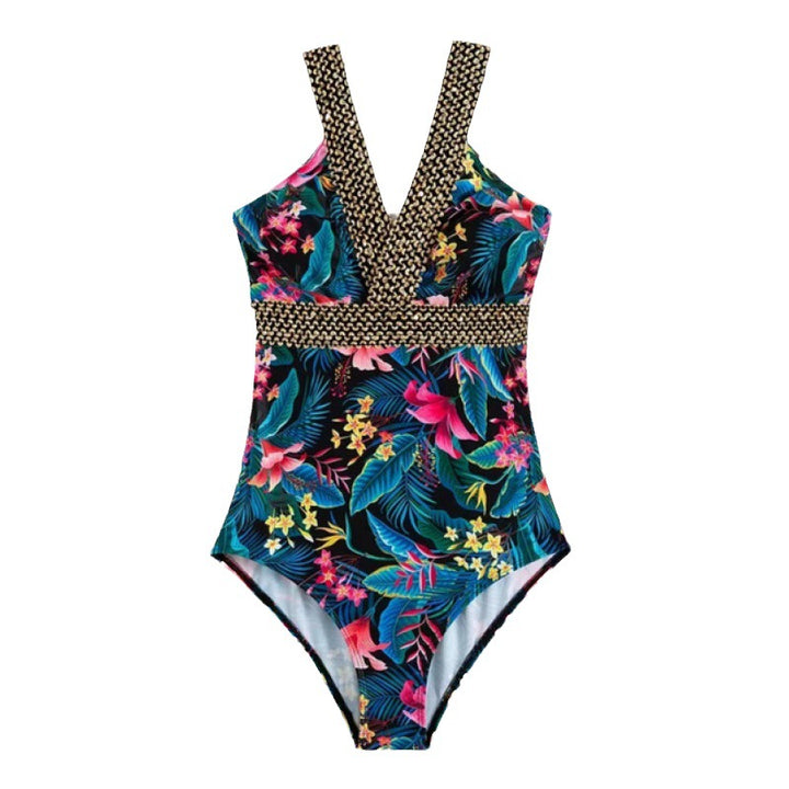 Dame Én-delt Badedragt med Floral Design og Elegant Talje Design Stilla