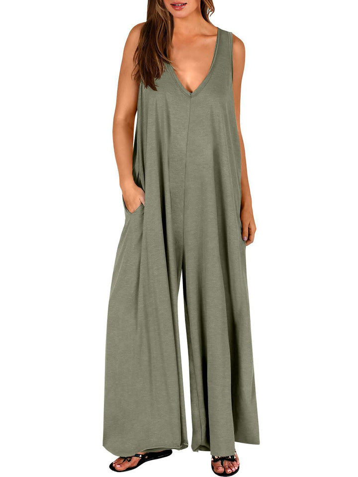 Dame Luftigt Jumpsuit med dyb V-hals og sidelommer Stilla