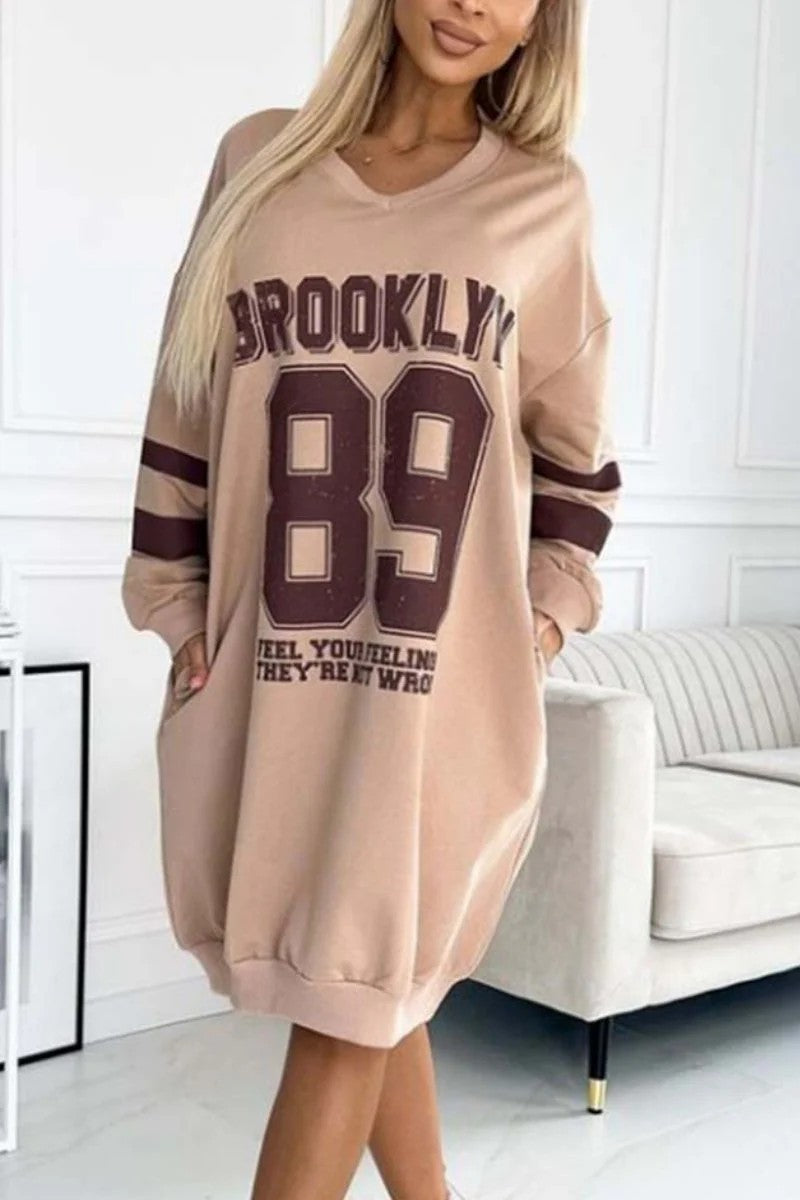 Femme Overstørrelse Grafik Pullover Kjole Stilla
