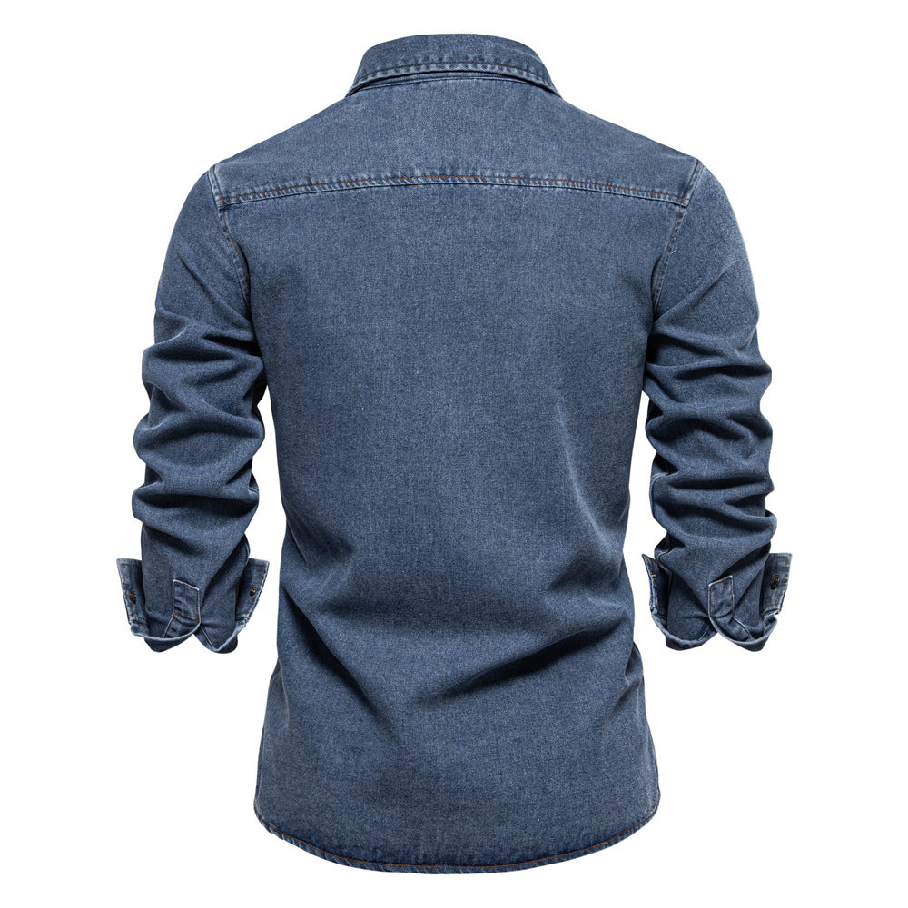 Herre denimskjorte med dobbelt brystlomme og moderne snit Stilla