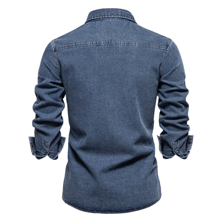 Herre denimskjorte med dobbelt brystlomme og moderne snit Stilla