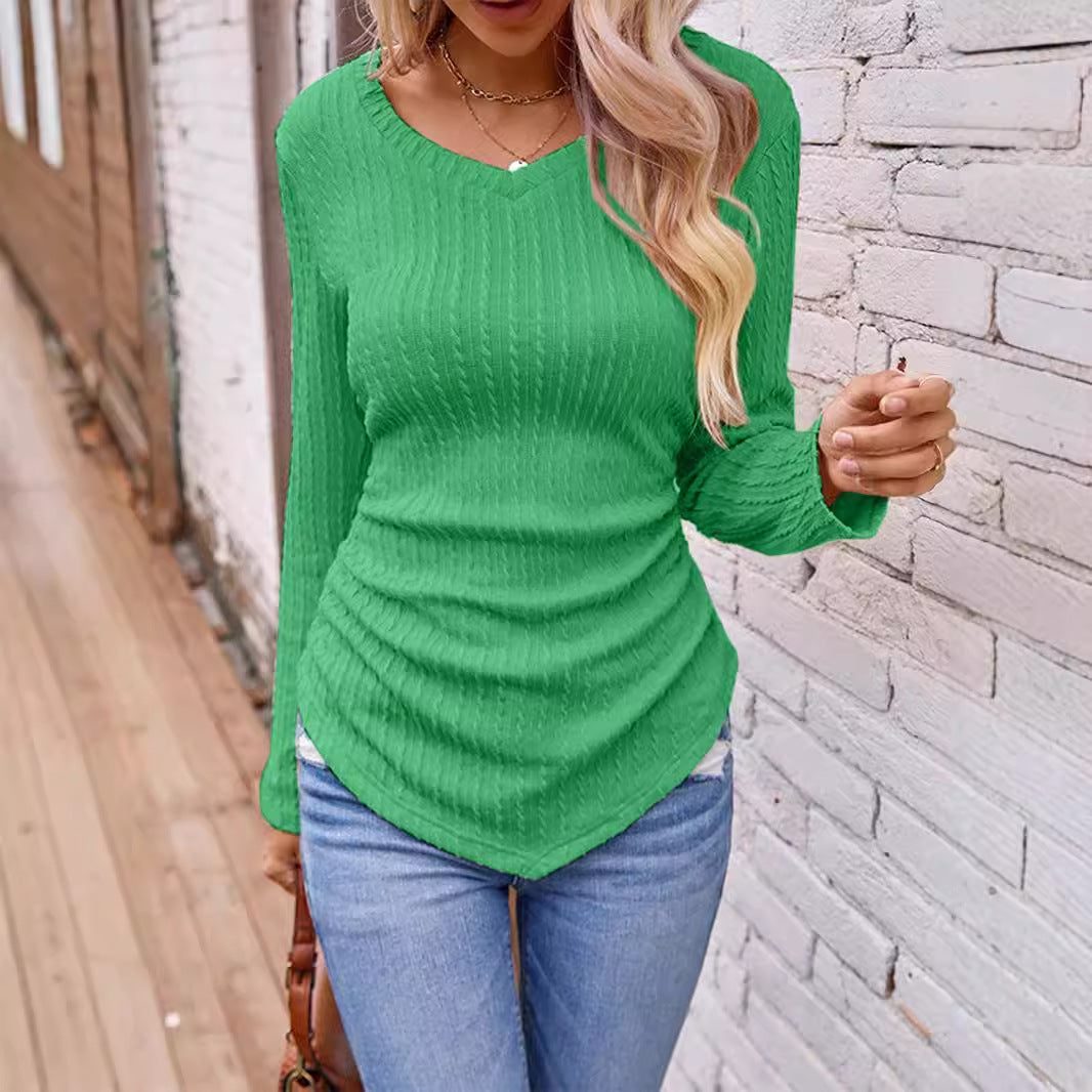 Dame viskose sweater med struktureret V-hals og fashionabel skæring Stilla