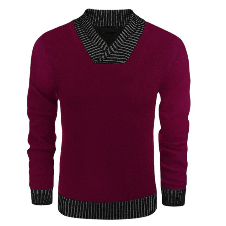 Herrer elegant pullover med diagonal stribet krave og komfortabelt snit Stilla