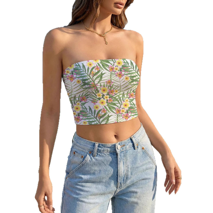 Dame Bandeau-top med kreative blomster- og bladmotiver Skovae