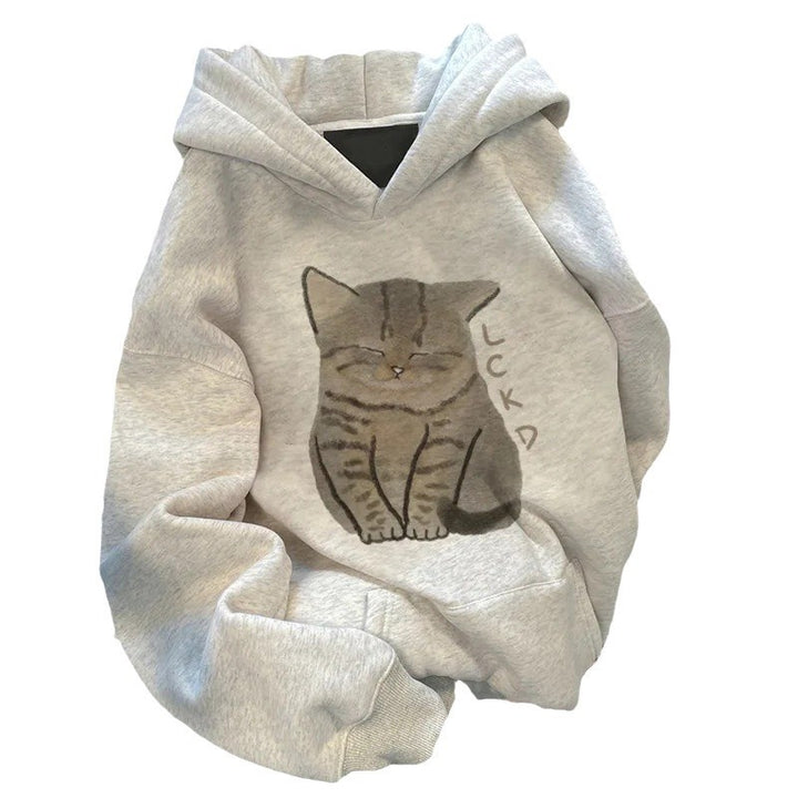 Dame hoodie med unikt kattemotiv og komfortabel pasform Stilla