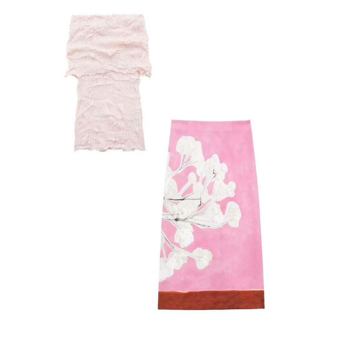 Femme Blomsterprint Midi Nederdel Stilla