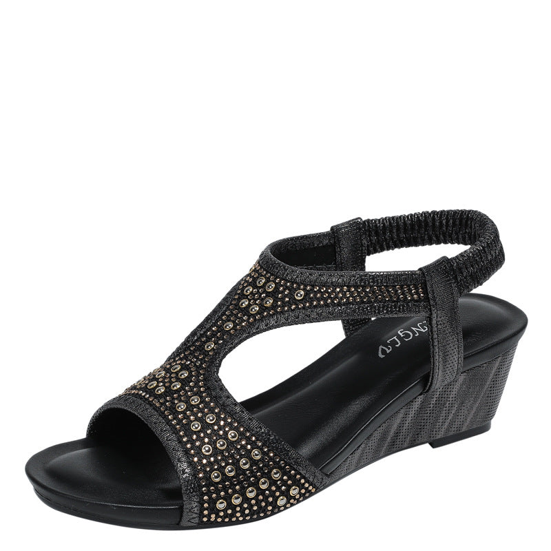 Dame sandaler med elegant rhinestones og fleksibel kilehæl Stilla