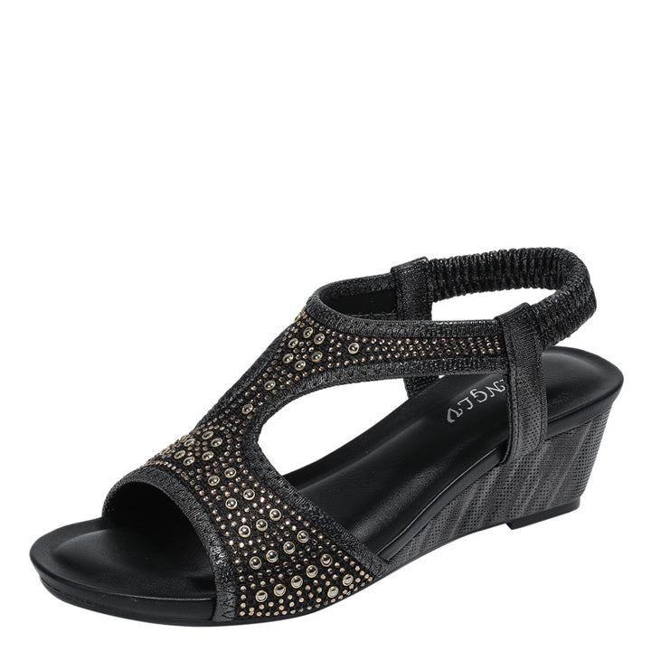 Dame sandaler med elegant rhinestones og fleksibel kilehæl Stilla