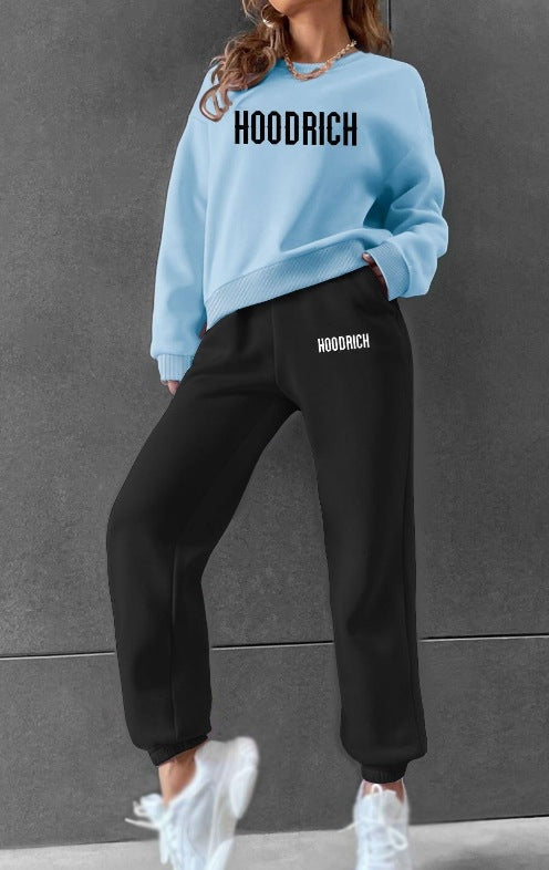 Kvinders casual sæt af sweater og joggers med sporty tryk Skovae