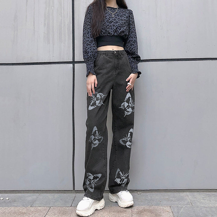 Dame bred jeans i original trykdesign Stilla