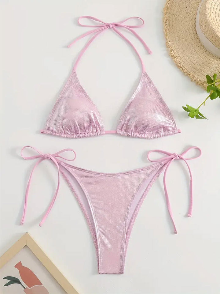 Dame triangel-bikini-sæt med justerbare stropper og skinnende design Stilla