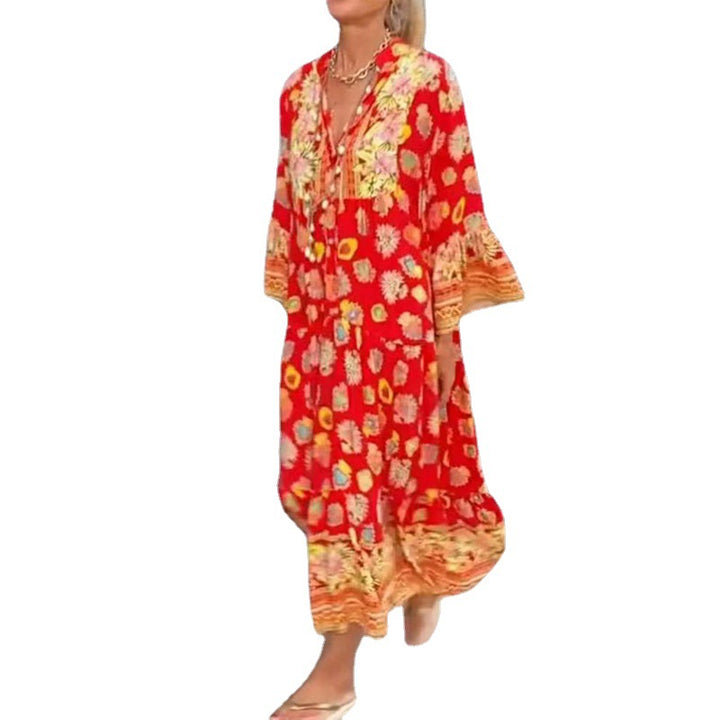 Dame Boho Maxikjole med voluminøse ærmer og blomsterdesign Stilla