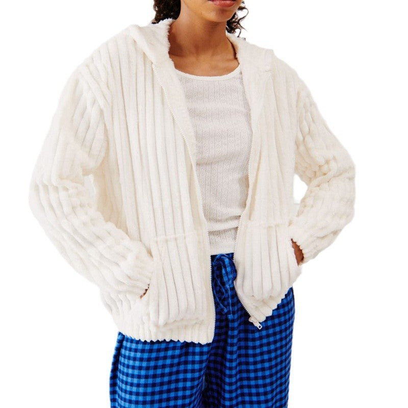 Dame fleece-jakke med strukturerede ribber og lommer Stilla
