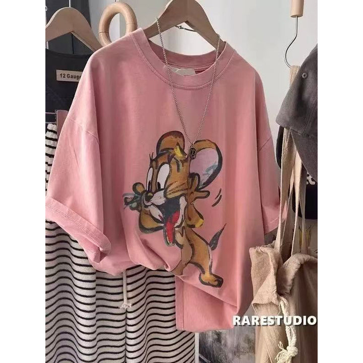 Dame T-Shirt med kreativt Jerry-motiv og afslappet pasform Stilla
