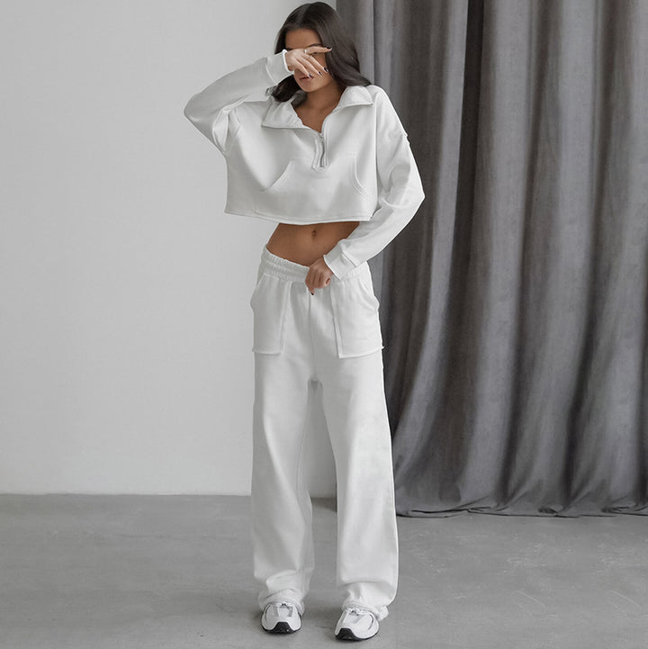 Dame Sporty Cropped Sweatshirt med afslappet Bukser Stilla