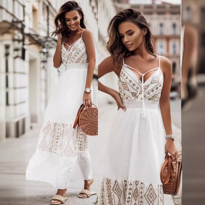 Femme Bohemian-stil maxi-kjole med justerbare stropper Stilla