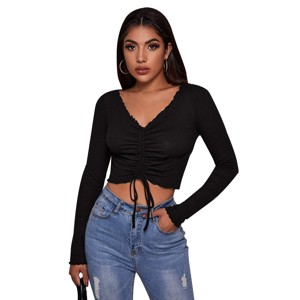 Kvinders cropped top med snøring og elegante flæse detaljer Stilla