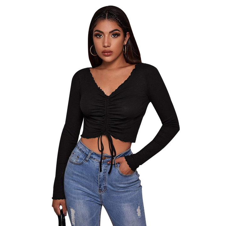 Kvinders cropped top med snøring og elegante flæse detaljer Stilla