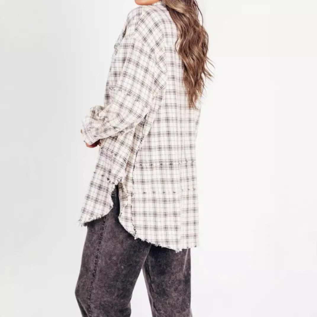 Dame afslappet ternet skjorte med oversized pasform Stilla
