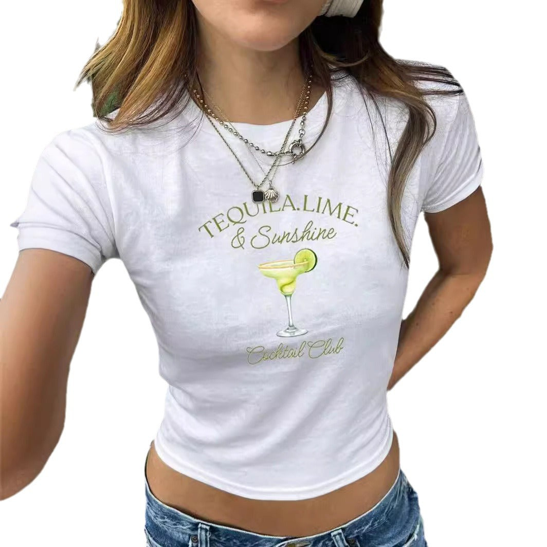 Dame Crop-T-shirt med kreative sløjfe-detaljer Skovae