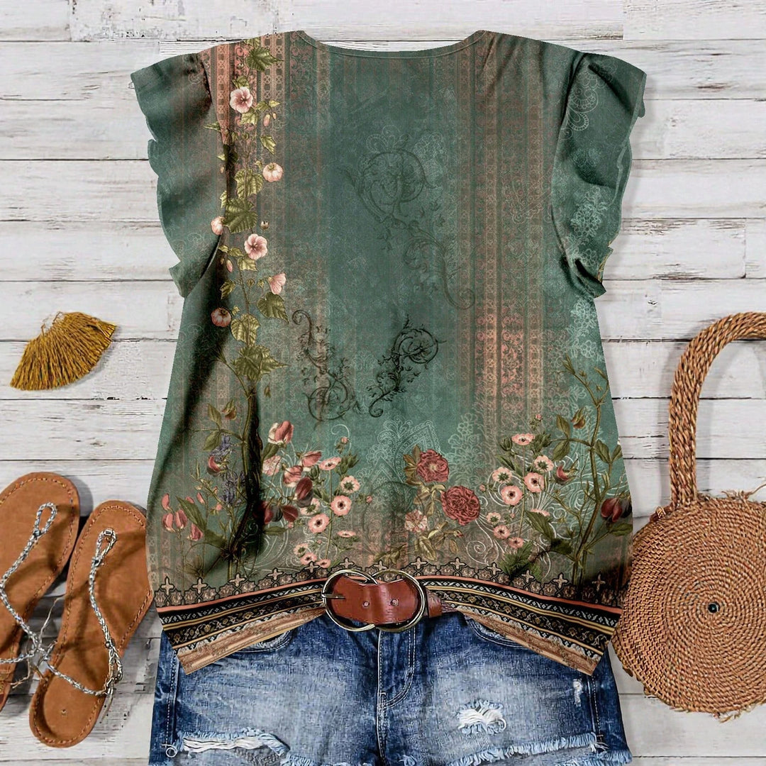 Dame bluse med blomstermønster Skovae