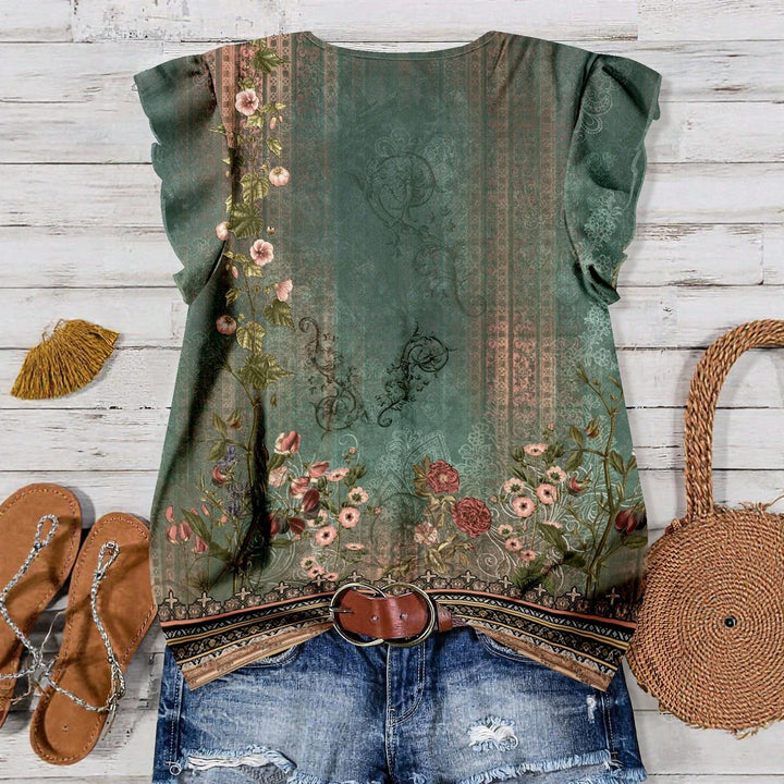 Dame bluse med blomstermønster Skovae