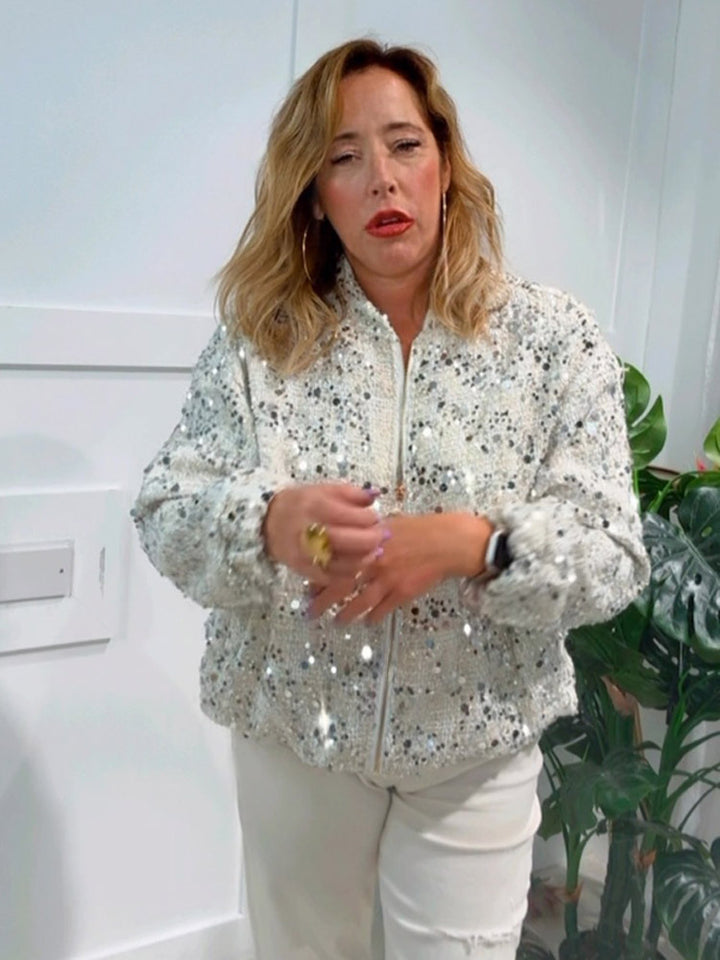 Dame Strassbesatte Oversize-Jakke Stilla