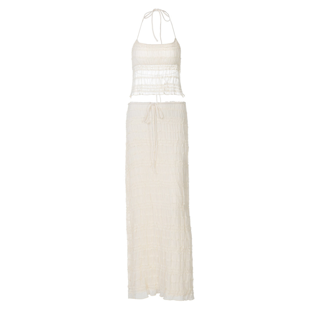 Dame maxikjole med off-shoulder design og rynker Skovae