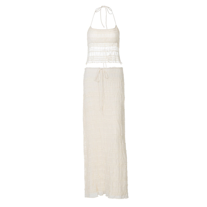 Dame maxikjole med off-shoulder design og rynker Skovae