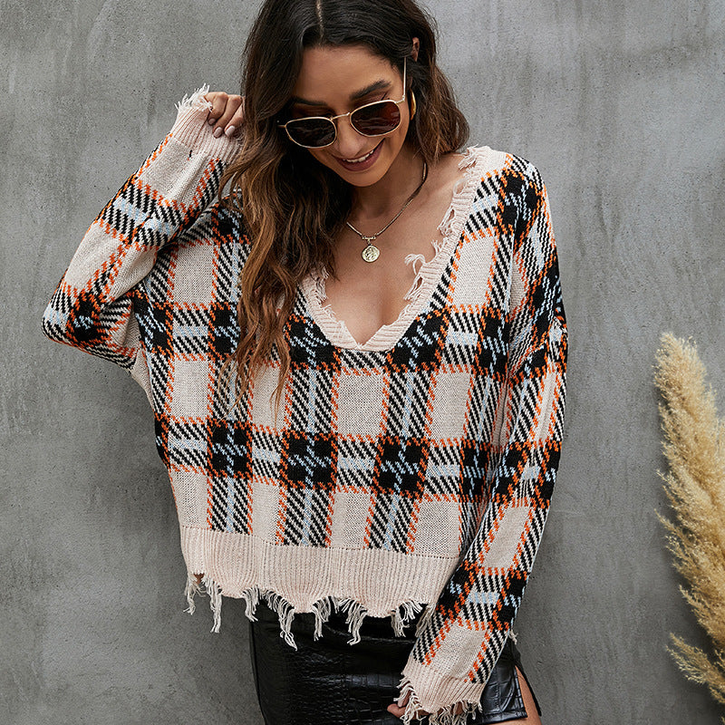 Dame Mode Oversized-Cardigan med V-hals og frynser Stilla