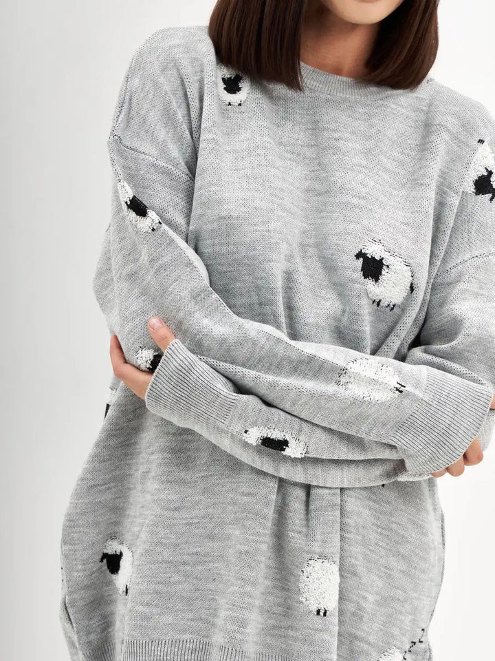 Dame strikpullover med legende fåredesign og afslappet oversized pasform Stilla