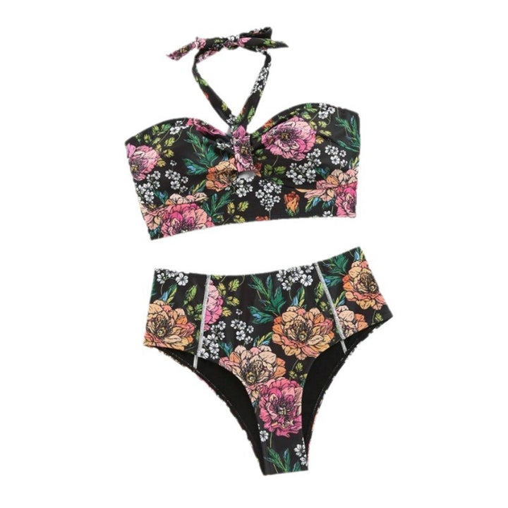 Dame bikini-sæt med blomstret design og højt skåret trusse Skovae