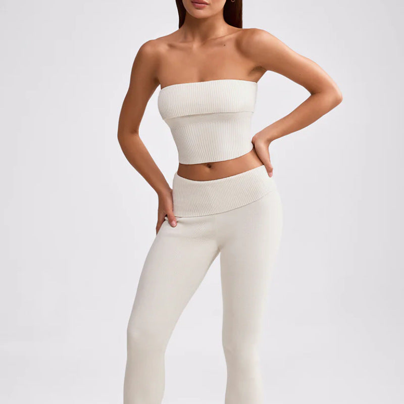 Dame Crop Top og Leggings Sæt med Ribstruktur Stilla