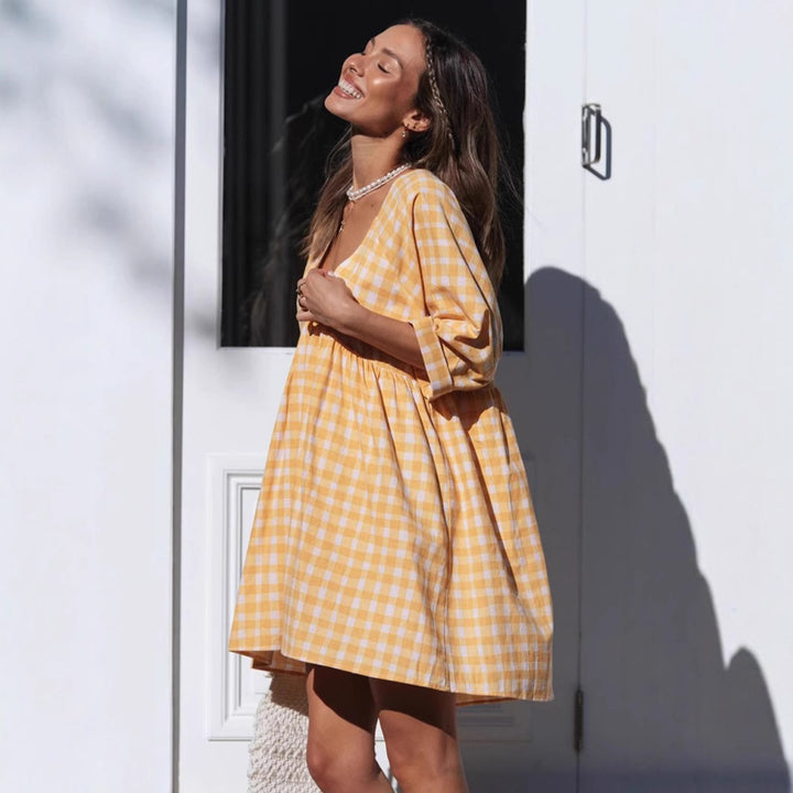 Damer V-hals udskåret mini-kjole med Gingham-design Stilla
