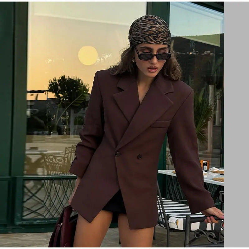 Kvinders trendy oversized blazer med dobbelt knaplukning Stilla