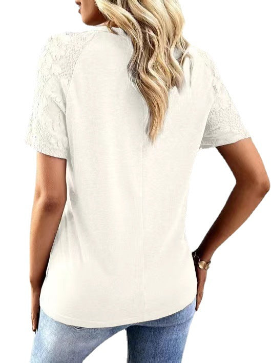 Dame T-shirt med spidsærmer og knapdetalje Stilla