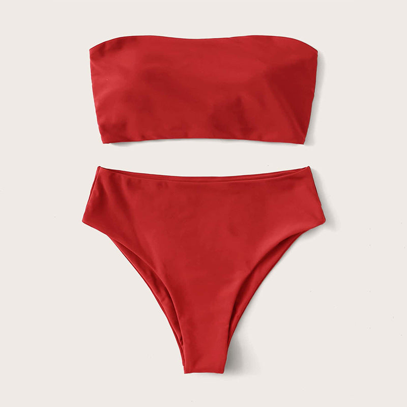 Dame Bandeau-Bikini Sæt med højt skåret Slip Skovae