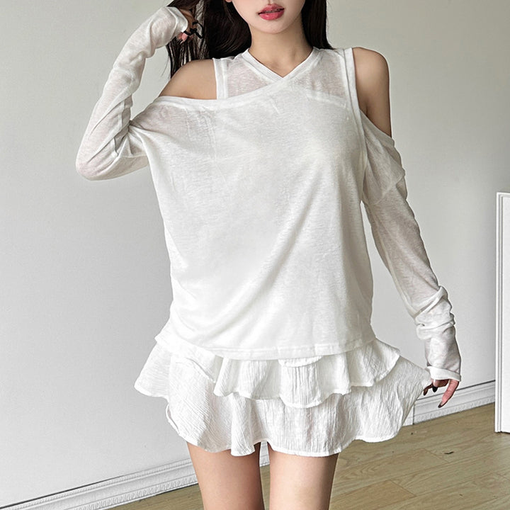 Dame Innovativt Langærmet T-shirt med Cut-Out-ærmer Stilla